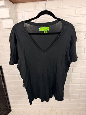 Sandrine Rose Black Ribbed V Neck Tee Medium NWT Made in USA Oversized Top